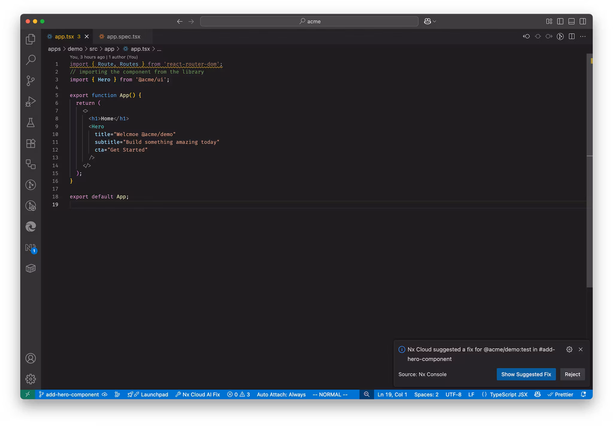 Nx Console with failure notification