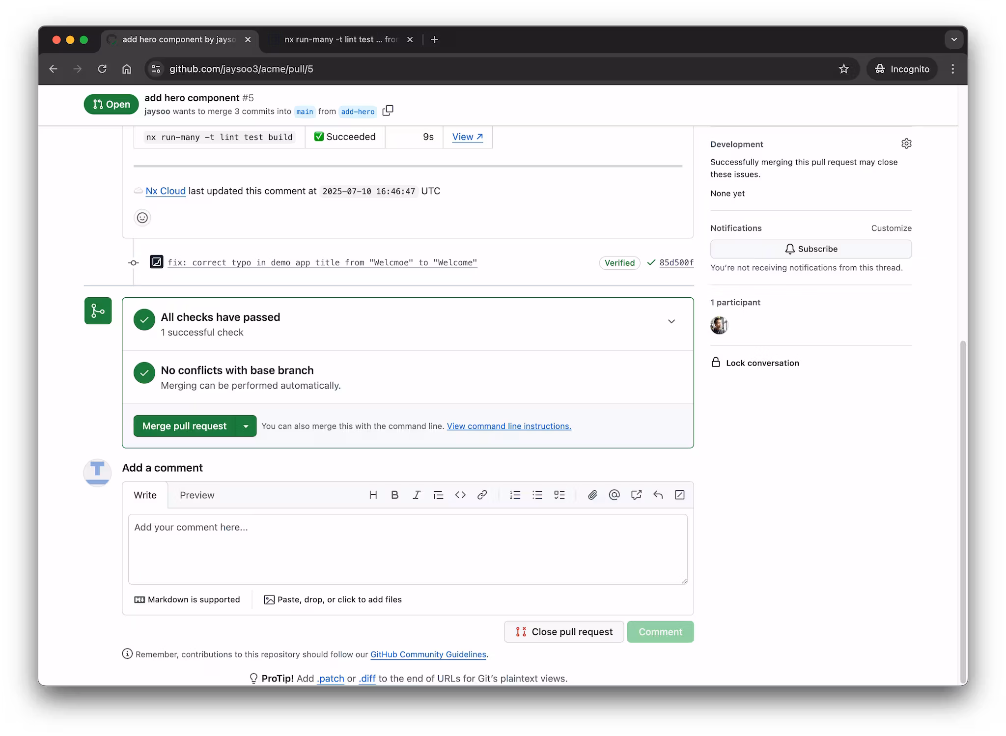 Pull request is green